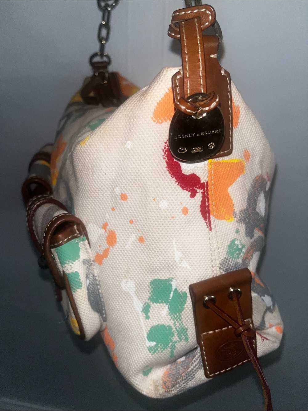 Dooney & Bourke Multicolor Floral Canvas Shoulder Bag with Brown Trim - Picture 8 of 11